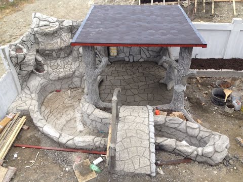 Беседка с водопадом и мостиком ,оформление усадьбы обзор работ мастер Геннадий Чайковский.