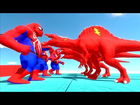 Dinosaurs Spinosaurus Flash VS Spiderman Goro || Animal revolt battle simulator
