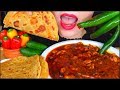 ASMR SPICY CHICKEN VINDALOO CURRY PARATHA ROTI CHILLI PEPPERS CUCUMBERS GRAPE JUICE 咀嚼音 먹방