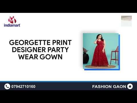 Georgette printed designer party wear gown, red