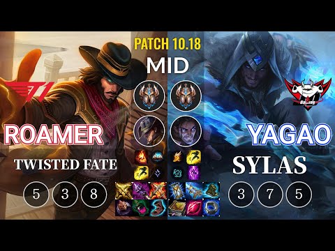 T1 Roamer Twisted Fate vs JDG Yagao Sylas Mid - KR Patch 10.18