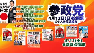 参政党🍊4月12日(日)投開票の5人を高速紹介🍊20260411-6時時点 #ひわたしさとる #岩崎康弘 堀内あつし 藤井美里 朝長いさむ