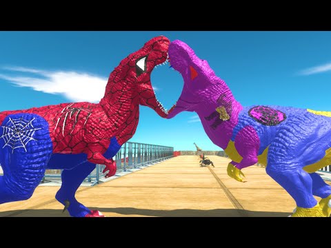 SPIDER-MAN T-REX VS THANOS T-REX DEATH RUN CASTLE-Animal Revolt Battle Simulator
