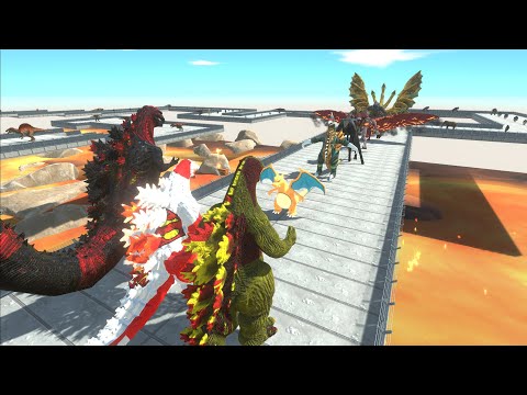 3X GODZILLA HERO FIGHT GHIDORAD LAVA DEATH RUN  - Animal Revolt Battle Simulator