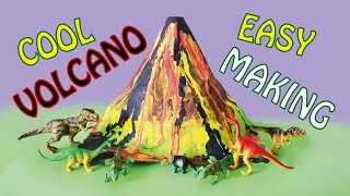 NO MESS! Extremely Easy Volcano Paper Mache. School Science Project. Cool Paint Pouring Technique.
