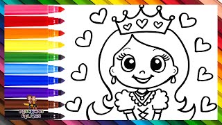 Desenhar e Colorir uma Princesa Fofa 👸❤️🧡💛💚💙💜🌈 Desenhos para Crianças
