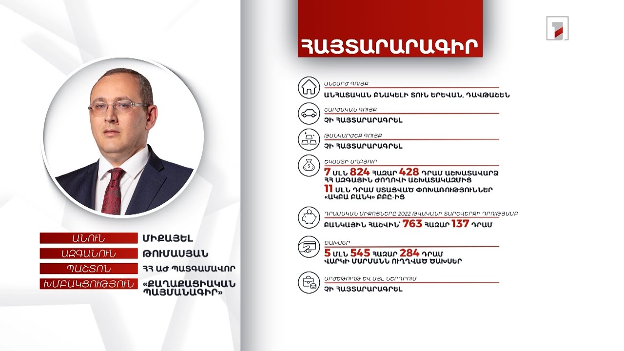 Անհատական բնակելի տուն, 763 հազար դրամ. ՀՀ ԱԺ պատգամավոր Միքայել Թումասյանի հայտարարագիրը