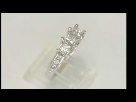 1.75CT diamond 3 stone engagement ring 14K white gold princess brilliant sz 6.75