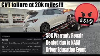 Toyota CVT Failed at 20k miles. 2020 Corolla. Torque Converter Stuck. Codes P2757 + P2820