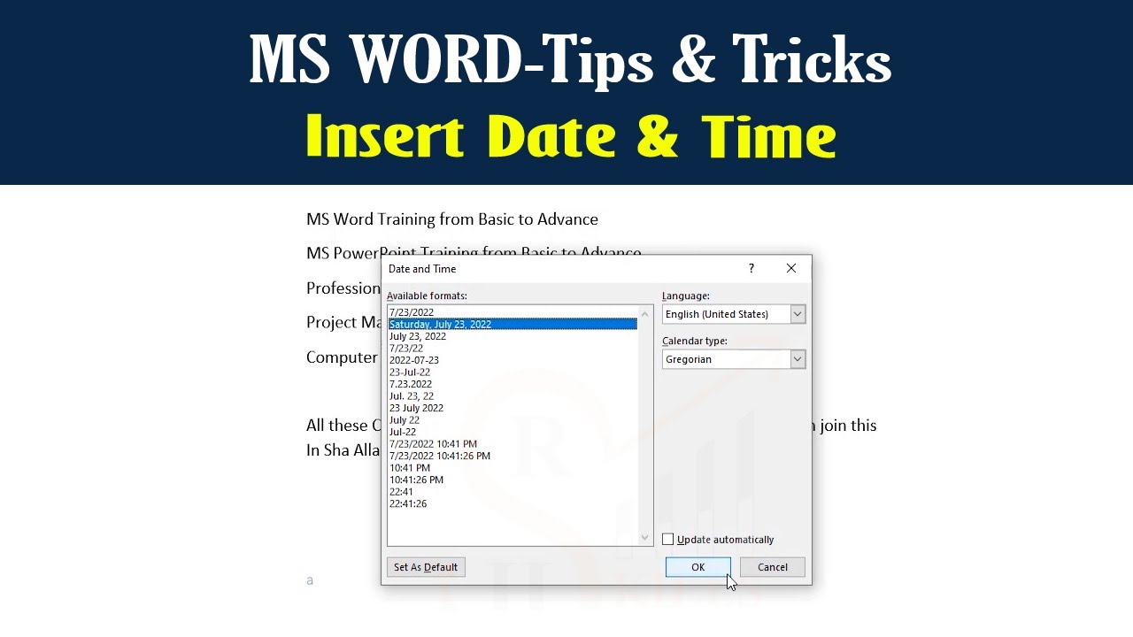 How to insert date and time in ms word | MS Word 2019 Tutorial