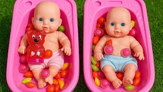 &quot;3 Minutes Satisfying ASMR | Baby Dolls Playing with Candy Slime &amp; Makeup in 3 Tubs&quot;