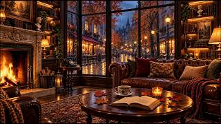 Cozy Autumn Jazz 🍂 Smooth Jazz, Rain Sounds & Crackling Fireplace for Sleep & Relaxation