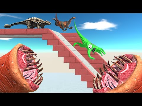 Dinosaurs Race - Slide into Giant Blade Worm Mouth - Animal Revolt Battle Simulator
