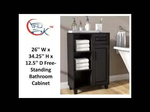 Washbasin Cabinet With Mirror: 26'' W x 34.25'' H x 12.5'' D Free-Standing Bathroom Cabinet