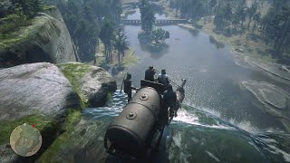 RDR2 - Jumping on an Oil Wagon from High Cliffs