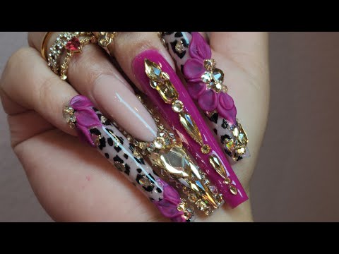 Using our New ACRYLIC | CHEETAH 🐆 | 3D FLOWERS | #nailart  #3d