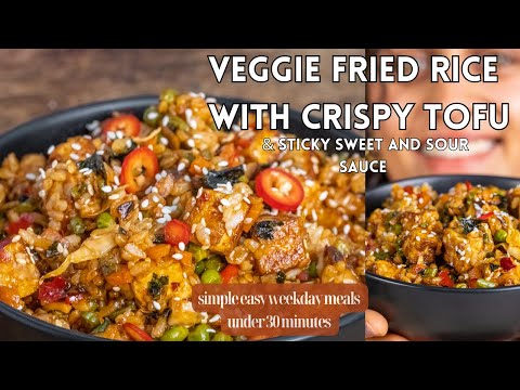 VEGGIE FRIED RICE WITH CRISPY STICKY TOFU