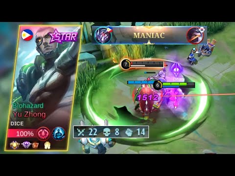 MANIAC + 22 KILLS!! WHEN ENEMY PICK MY YU ZHONG | ZHASK BEST BUILD 2022 - MLBB