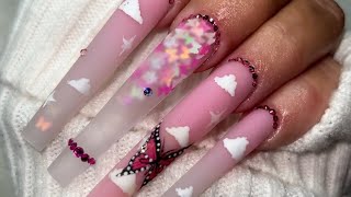 PINK SPRING NAILS/HOW TO BUTTERFLY FOILS WITH GEL ENHANCEMENT/OUTLINE/CHIT CHAT/BEGINNER NAILS/FYP