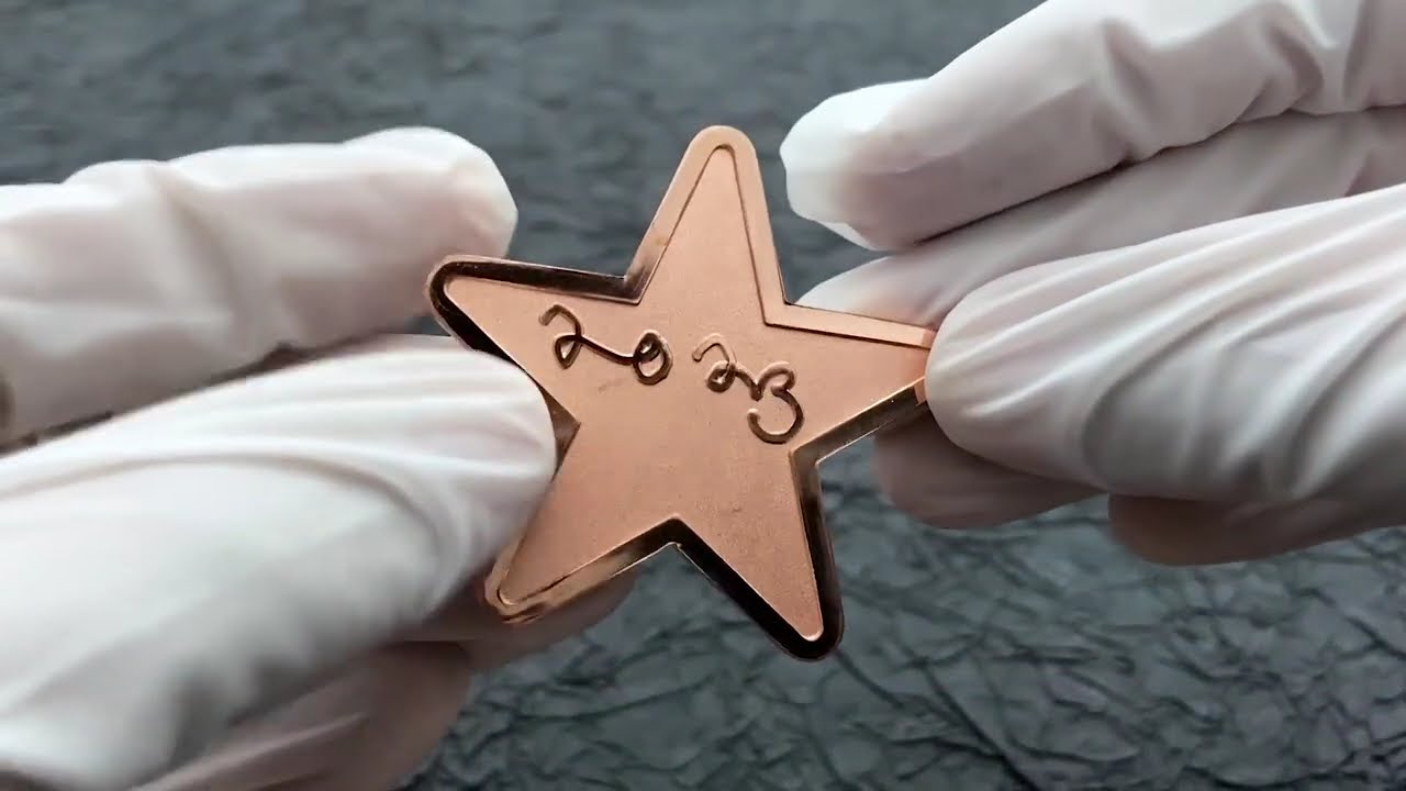 5046-Smiley Face and Text Engraved Antique Red Copper Special Shaped Star