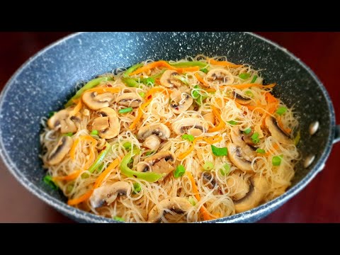 Butter Garlic Mushrooms Rice Noodles | Pancit | How to Make Rice Noodles Recipe