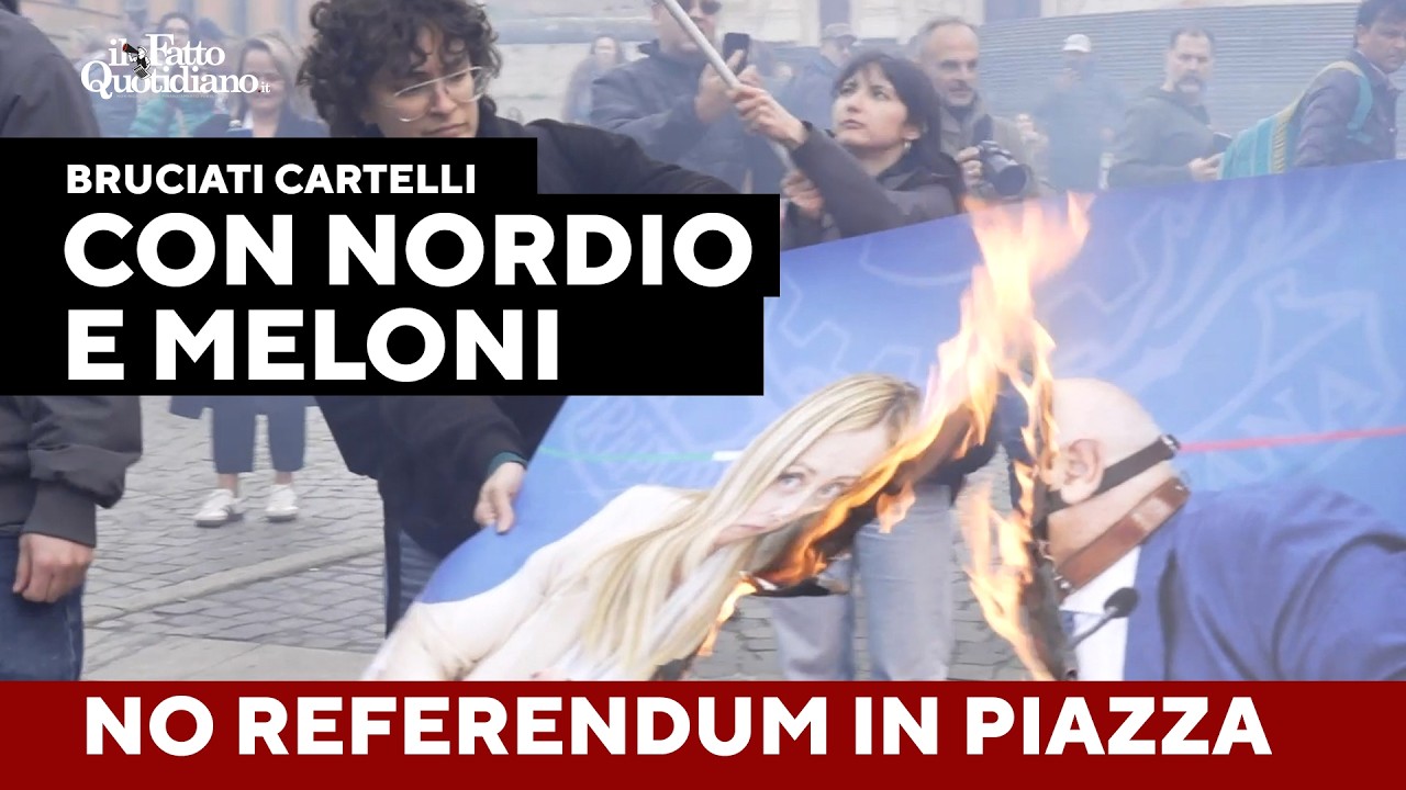 Bruciati cartelli con Meloni e Nordio. A Roma piazza contro il Referendum: "Costituzione è malata"