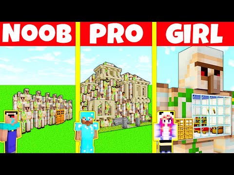 Minecraft Battle: NOOB vs PRO vs GIRL: GOLEM HOUSE BUILD CHALLENGE / Animation