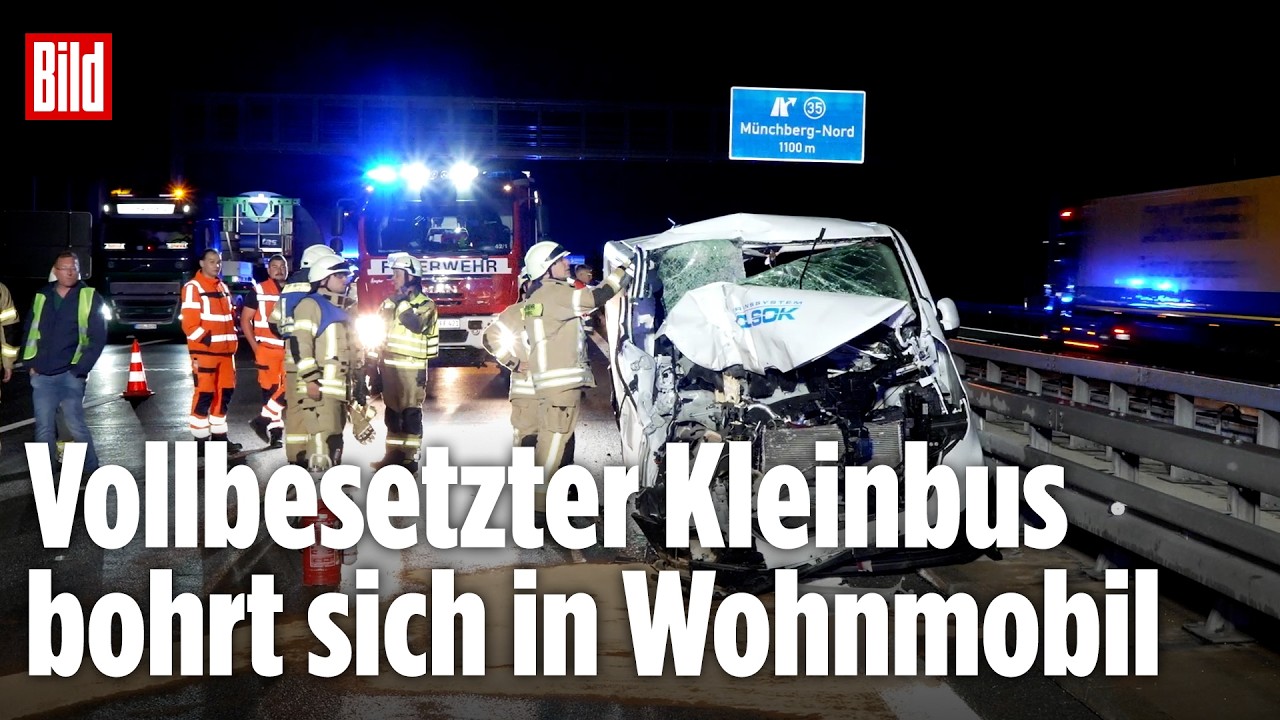 A9-Drama bei Münchberg: Kleinbus rammt Wohnmobil, acht Menschen verletzt