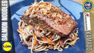 Kamado BBQ Hot Smoked Salmon & Sweet Chilli Noodles on The Lidl Mini Landmann Kamado BBQ Grill