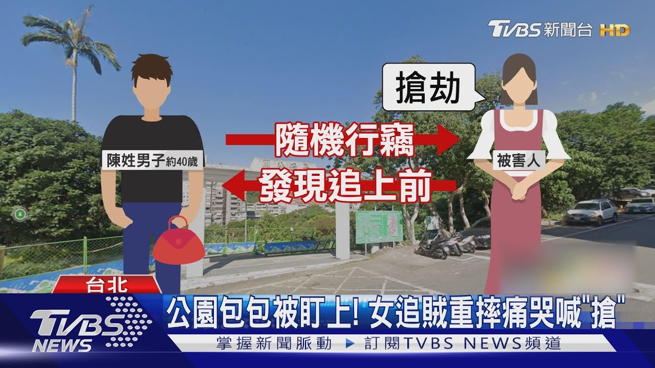 公園包包被盯上! 女追賊重摔痛哭喊「搶」