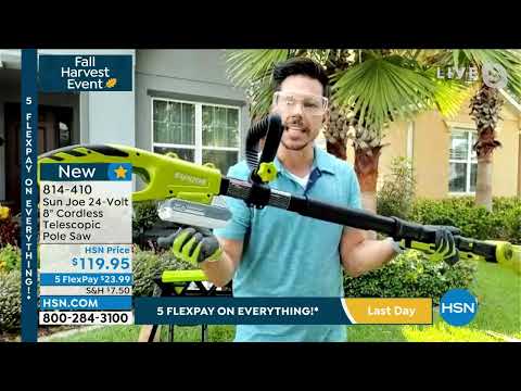 Sun Joe 24Volt 8" Cordless Telescopic Pole Saw with Spar...