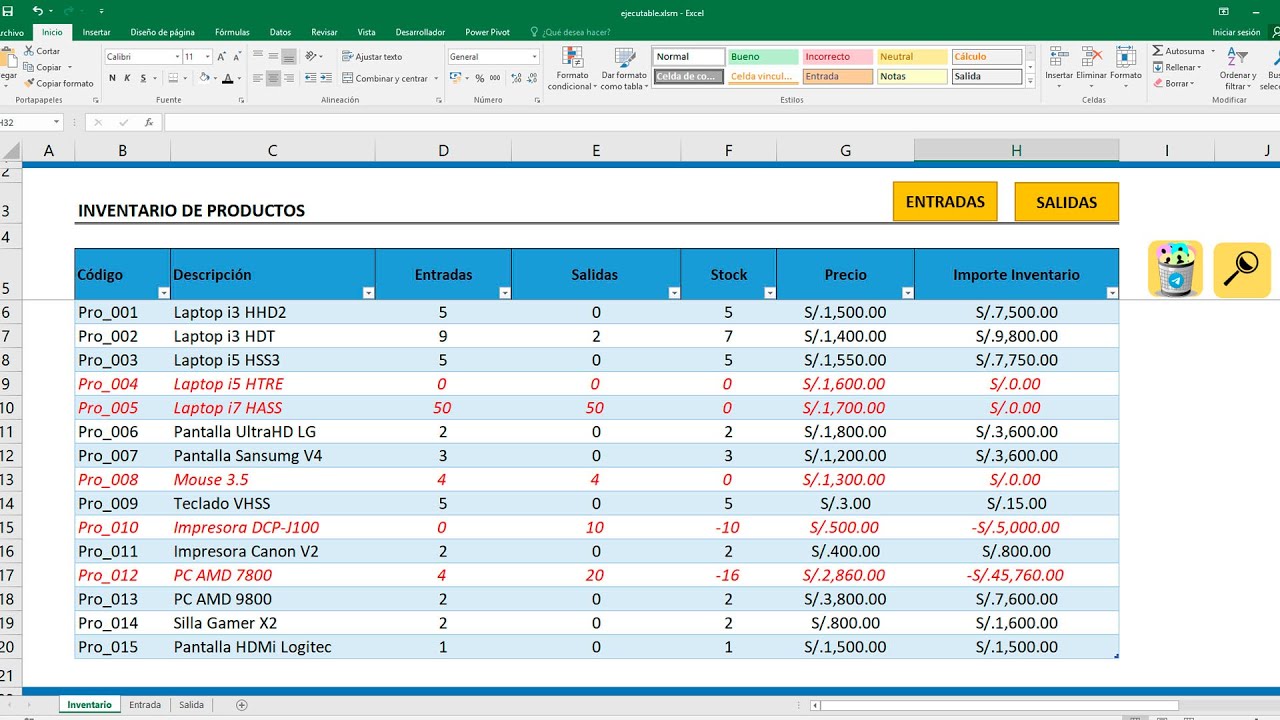 Control de Almacén, inventario de entradas, salidas y stock en Excel