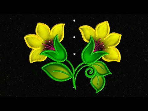 Beautiful daily Rangoli with 5-3 dots 💐| Easy Flower Rangoli || dots Kolam | Colour Rangoli kolam