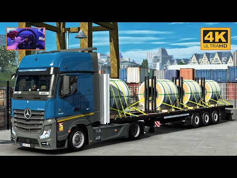 Mercedes Actros MP4 1848 in Promods | Cologne - Stuttgart | ETS2 Gameplay 4K + wheel cam