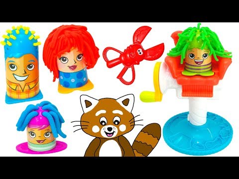 Pukkins leker frisör - Klippa håret på roliga figurer i Play doh