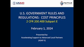 USG Rules and Regulations: Cost Principles