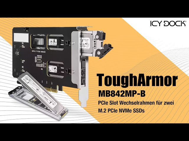Vídeo relacionado con ICY DOCK ToughArmor MB842MP-B, Adaptador NVMe PCIe, Tarjeta PCI Express con Rack móvil para 2 x M.2 NVMe PCIe 4.0 SSD en Puerto PCI Express x8/x16 (se Requiere Horquilla PCIe)