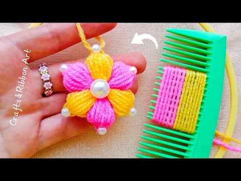 It's so Cute 💖 Super Easy Woolen Flower Making Idea With Hair Comb | DIY Woolen Flower Keychain