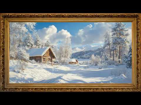 Oil Painting Winter Cabin | frame tv oled art screensaver | Winter mood music 4K