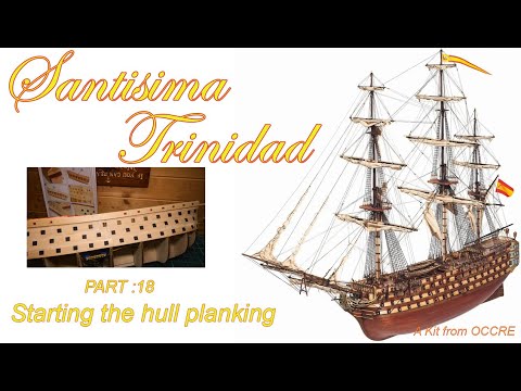 Starting to plank the ships hull.  Santisima Trinidad - wooden model ship building