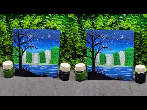 How to paint waterfall moonlight 🌙 Easy mini paint