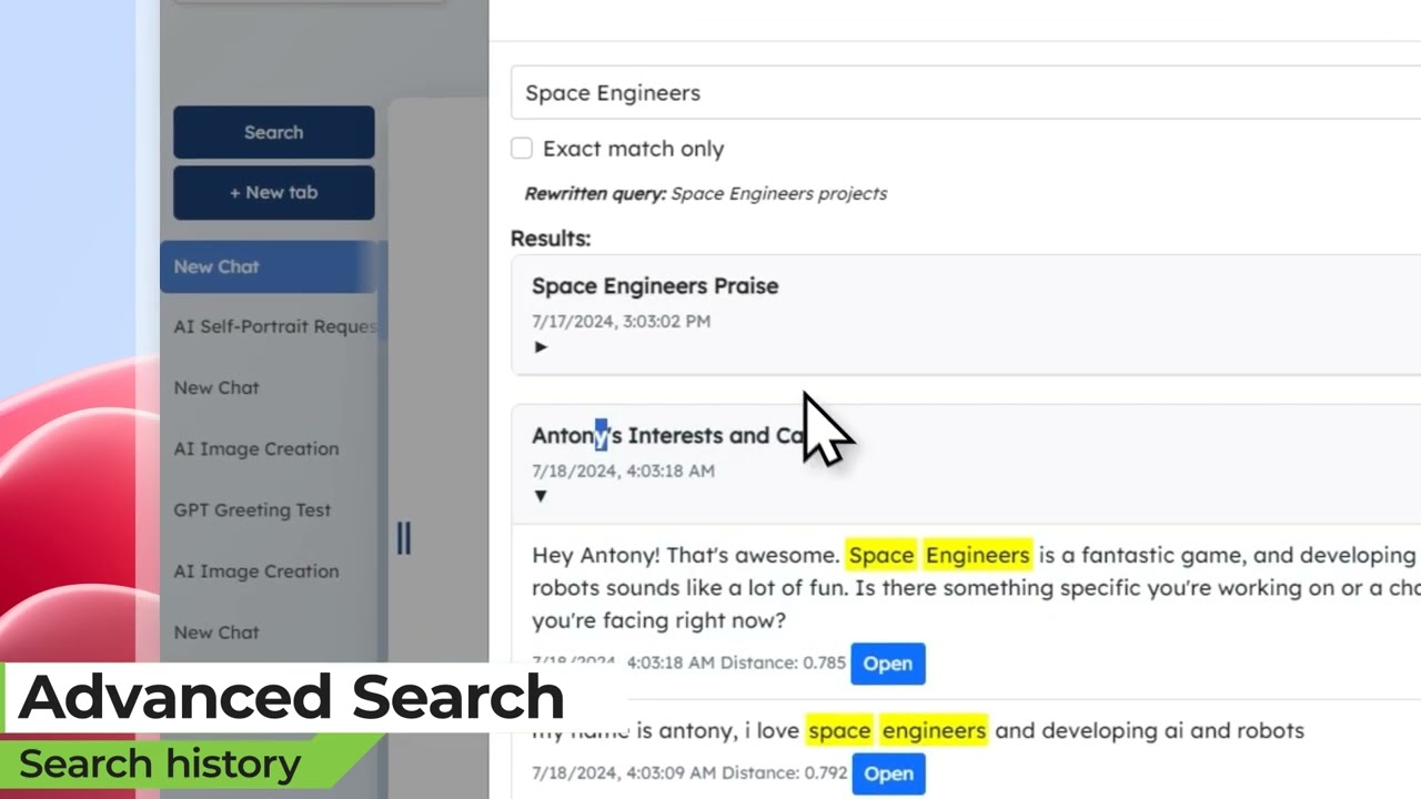 Charlie Mnemonic: Search in Long-Term Memory