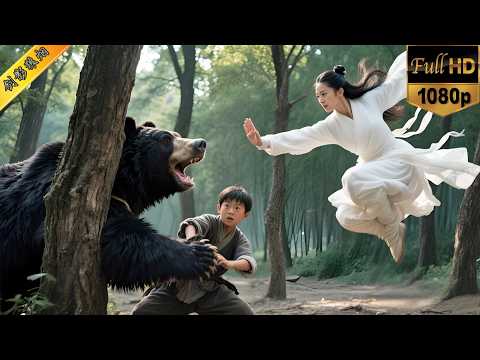 A boy hiding in the forest is attacked by a black bear— a woman in white slaps it away in one palm!