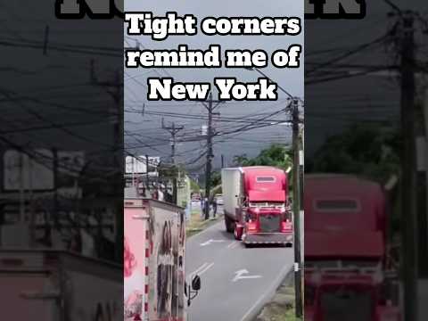 Driver gets it done on tight corner. Freightliner loud Jakes