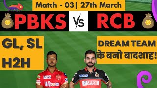 PBKS vs RCB Dream11 Prediction, Match - 03, 27th March| Indian T20 League, 2022 | Fantasy Gully