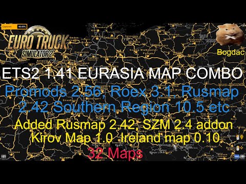 ETS2 1.41 EURASIA MAP COMBO. Promods 2.56 Roex 3.1, Rusmap 2.42 Southern region 10.5 etc