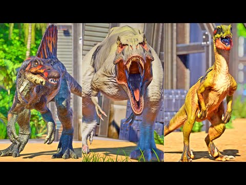 Albino T-REX vs Dinosaurs in Jurassic World Evolution Dinosaurs Fight! - New JWE Dinosaur Mod
