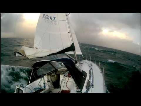 Stormchaser1 (Bavaria 36)  in 35 knots and building seas Part A