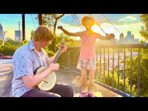 Angeline the Baker Buckdance over Atlanta Skyline - Beltline - Miss Moonshine feet & banjo