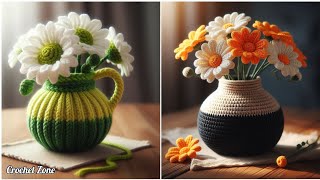 Crochet flower vase design model. Creative Crochet flower vase ideas. #crochet #knitting #handmade 